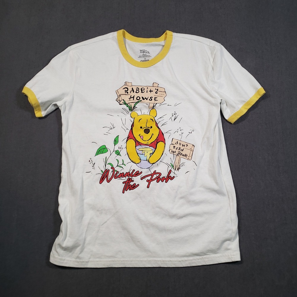 Disney Winnie the Pooh T-Shirt Unisex XS White Ringer Rabbit's House Graphic Tee